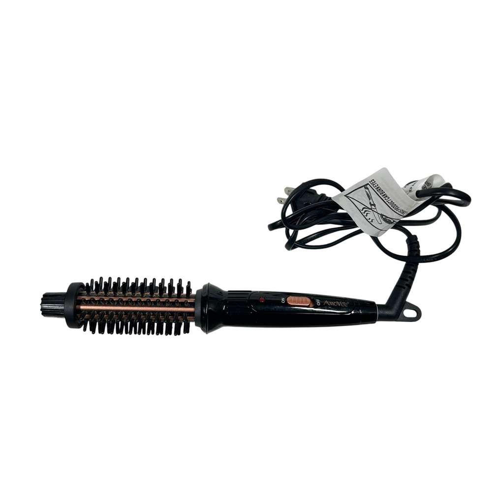 AmoVee Mini 1" Curling Iron Brush Travel Hot Brush Dual Voltage Black LM-211MW